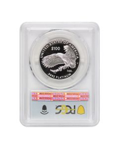 US $100 Platinum Eagle 2019-W PCGS PR70DCAM Fist Day of Issue Flag Label Obverse