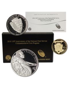 Set of 3 2016 Gold, Silver & Clad 100th Anniversary National Park Service Commemorative Proofs OGP