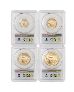 Set of 4 2021-(W) Gold Eagle T2 PCGS MS70 FDOI Flag Label