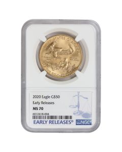 2020 $50 Gold Eagle NGC MS70 ER Castle & Standish Label Obverse