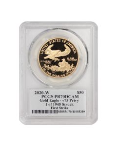 2020-W $50 Gold Eagle PCGS PR70DCAM FS v75 Privy Sanders Label Obverse