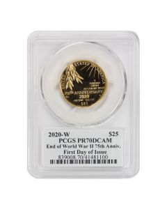 2020-W $25 Gold End of World War II 75th Anniv. PCGS PR70DCAM FDOI Mercanti Label