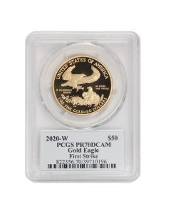 2020-W $50 Gold Eagle PCGS PR70DCAM FS Cleveland Label Obverse