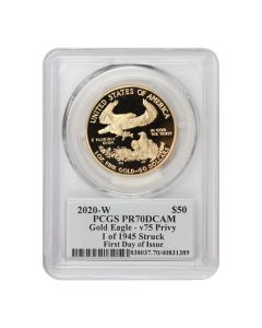 2020-W $50 Gold Eagle PCGS PR70DCAM FDOI v75 Privy Mercanti Label