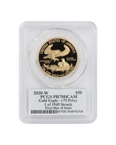 US G$50 Eagle 2020-W PCGS PR70DCAM First Day of Issue v75 Privy Truman Label Obverse