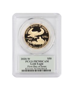 2020-W $50 Gold Eagle PCGS PR70DCAM FDOI Cleveland Label Obverse