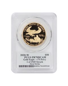 2020-W $50 Gold Eagle PCGS PR70DCAM FS v75 Privy Sanders Label OGP