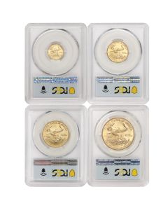 Set of 4 2021 Gold Eagles T1 PCGS MS70 FDOI Flag Label  Obverse
