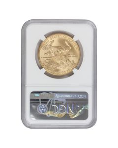 2021 $50 Gold Eagle T1 NGC MS70 FDOI Reagan Label Obverse