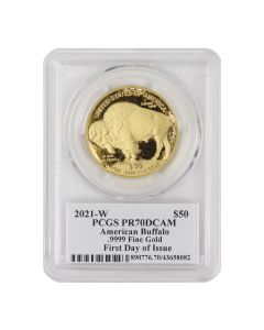 2021-W $50 Gold Buffalo PCGS PR70DCAM FDOI Dannreuther Label Obverse