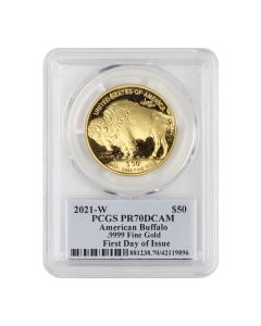 2021-W $50 Gold Buffalo PCGS PR70DCAM FDOI Cleveland Wreath Label w/ OGP