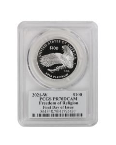 2021-W $100 Platinum Eagle PCGS PR70DCAM FDOI Mercanti Label Obverse