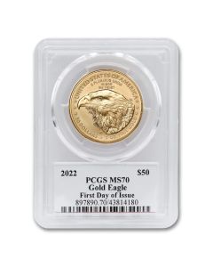2022 $50 Gold Eagle PCGS MS70 FDOI Cleveland Label Obverse