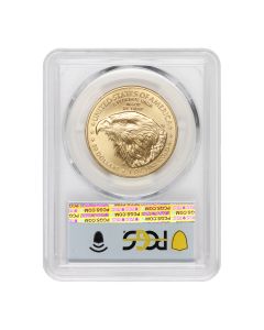 2023 $50 Gold Eagle PCGS MS70 FDOI Flag Label Obverse
