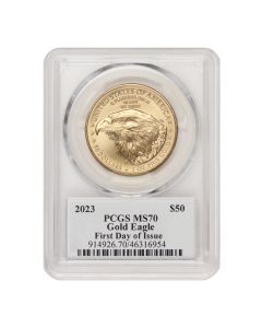 2023 $50 Gold Eagle PCGS FDOI Black Gold Label Obverse
