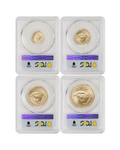 Set of 4 2023 Gold Eagles PCGS MS70 FDOI Flag Label Obverse