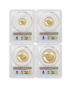 PRE-ORDER Set of 4 2023-W Gold Eagles PCGS PR70DCAM FDOI Flag Label w/ OGP