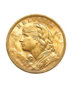 Swiss Gold 20 Franc Helvetia Pre-1933 BU (Random Year)