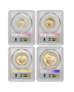 Set of 4 2024 Gold Eagles PCGS MS70 FDOI w/Flag Label Obverse