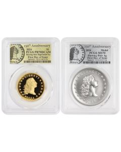Set of 2 2024 Gold Flowing Hair High Relief & Silver Medal PCGS PR70DCAM/MS70 FDOI OGP