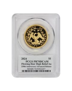 2024 $1 Gold Flowing Hair High Relief PCGS PR70DCAM AR Mercanti Label w/ OGP
