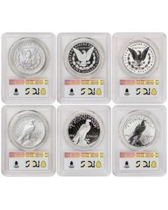 Set of 6 2025 $1 Silver Morgan & Peace PCGS MS70, PR70DCAM, PR70 FDOI w/ OGP