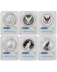 Set of 6 2025 $1 Silver Morgan & Peace PCGS MS70, PR70DCAM, PR70 FS Flag w/ OGP