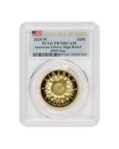 2025-W $100 Gold High Relief PCGS PR70DCAM FDOI Flag Label w/ OGP