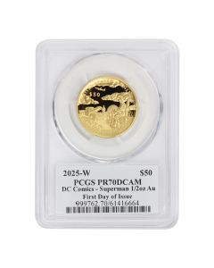 2025-W $50 Gold Comic Art Superman PCGS PR70DCAM FDOI Superhero Label w/ OGP