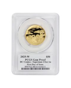 2025-W $50 Gold Superman PCGS Gem Proof FDOI Superhero Label