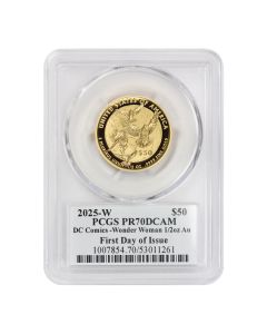2025-W $50 Gold Wonder Woman PCGS PR70DCAM FDOI Superhero Label w/ OGP