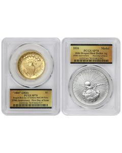 Set of 2 2026 $1 Gold 1804 Dollar and Silver Medal PCGS SP70 FDOI 250th Label w/ OGP