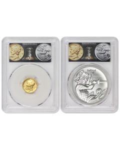 Set of 2 1916 (2026) 10C Gold Mercury Dime and Silver Medal PCGS SP69 FDOI Semiquincentennial Label w/ OGP