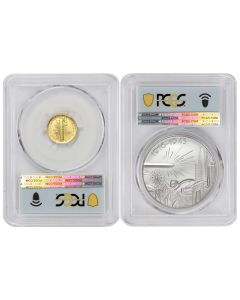 Set of 2 1916 (2026) 10c Gold Mercury Dime & Silver Medal PCGS SP70 FDOI Flag w/ OGP