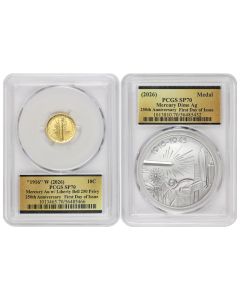 Set of 2 1916 (2026) 10C Gold Mercury Dime and Silver Medal BoTM PCGS SP70 FDOI 250th Label w/ OGP