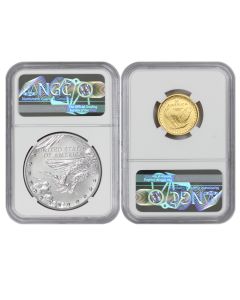 Set of 2 2026 Gold Standing Liberty Quarter and Silver Medal NGC SP70 FDOI America250 Label w/ OGP
