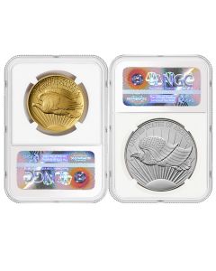 Set of 2 1907 (2026) $20 Gold Saint Gaudens and Silver Medal NGC SP70 FDOI America250 Label w/ OGP