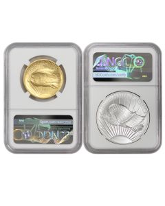 Set of 2 1907 (2026) $20 Gold Saint Gaudens and Silver Medal NGC SP70 FDOI America250 Label w/ OGP