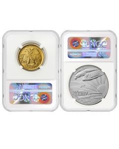PRE-ORDER Set of 2 1916 (2026) 50c Gold Walking Liberty and Silver Medal NGC SP70 FDOI 250th Label w/ OGP