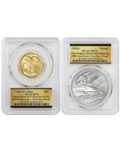 PRE-ORDER Set of 2 1916 (2026) 50c Gold Walking Liberty and Silver Medal PCGS SP70 FDOI 250th Label w/ OGP