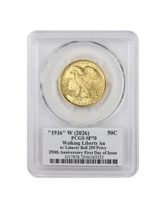 1916 (2026)-W 50c Gold Walking Liberty PCGS SP70 FDOI Semiquincentennial Label