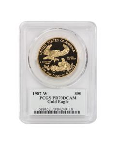 1987-W $50 Gold Eagle PCGS PR70DCAM Mercanti Label