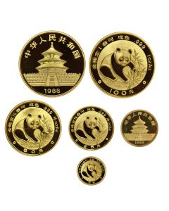 Set of 5 1988 Chinese Gold Panda 100, 50, 25, 10 & 5 Yuan Proof 