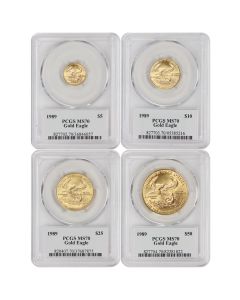 Set of 4 1989 Gold Eagles PCGS MS70 Mercanti Label