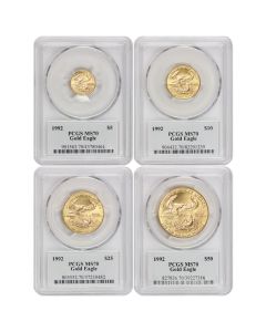 Set of 4 1992 Gold Eagles PCGS MS70 Mercanti Label