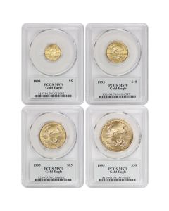 Set of 4 1995 Gold Eagle PCGS MS70 Mercanti Label