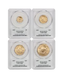 Set of 4 1997 Gold Eagle PCGS MS70 Mercanti Label