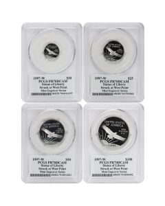 Set of 4 1997-W Platinum Eagles PCGS PR70DCAM Struck at West Point Mercanti Label