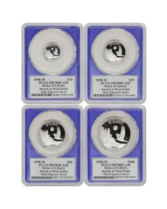 Set of 4 1998-W Platinum Eagles PCGS PR70DCAM Struck at WP Mercanti Label Blue Core