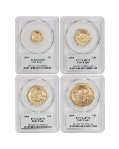 Set of 4 1999 Gold Eagle PCGS MS70 Mercanti Label